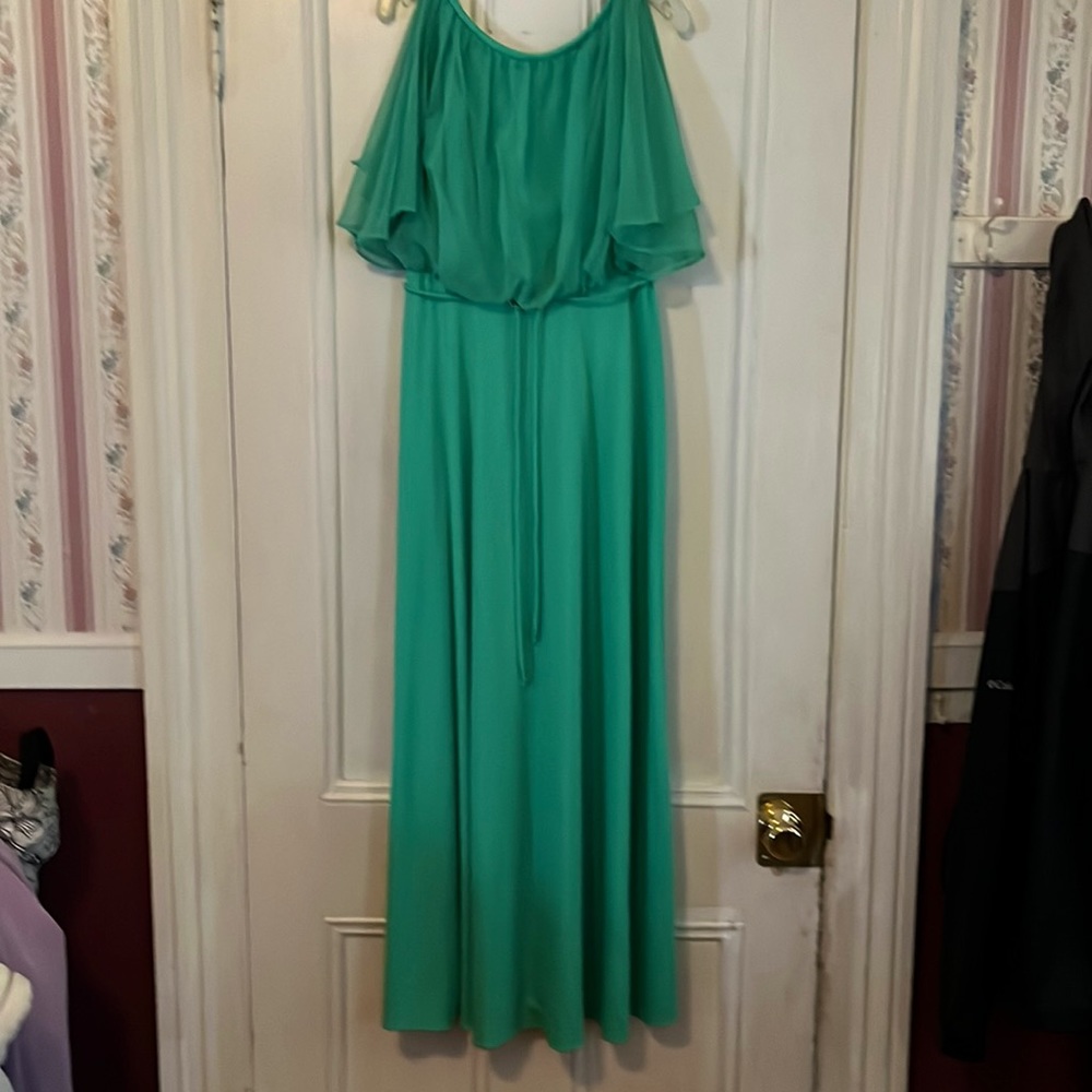 Sea foam Green Goddess dress with silver accents